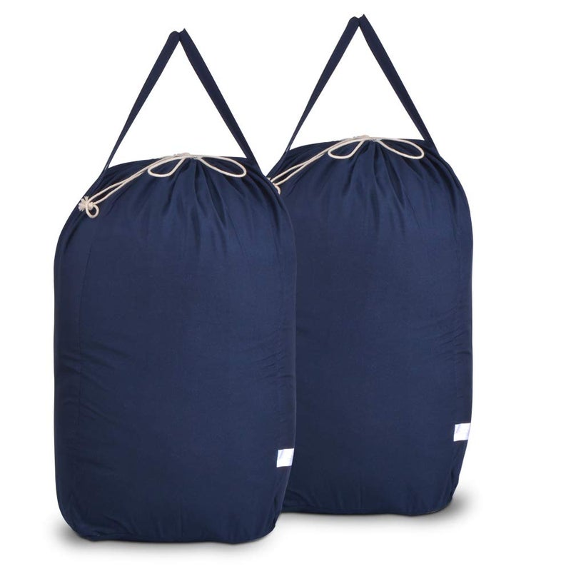 MCleanPin 140L Washable Laundry Bags with Handles,Dirty Clothes Storage for College Dorm or Travel, Laundry Liner Fit Laundry Hamper or Basket,2 Pack,Brown (Navy Blue) - Image 1
